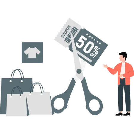 Boy pointing discount offers  Illustration