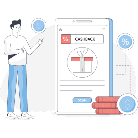 Boy  pointing discount shopping  Illustration