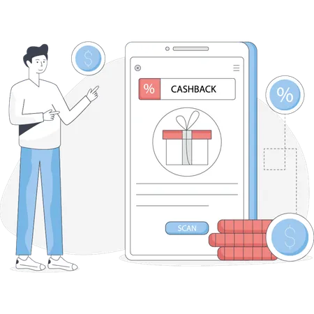 Boy  pointing discount shopping  Illustration