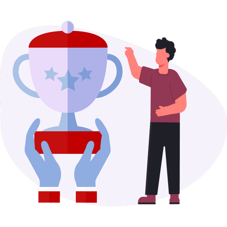 Boy  pointing education trophy  Illustration