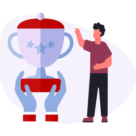 Boy  pointing education trophy  Illustration