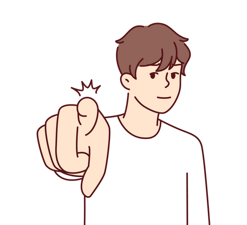 Boy pointing finger at front  Illustration