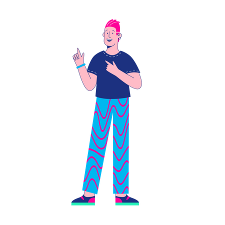Boy pointing fingers in side Illustration