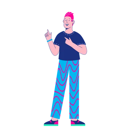 Boy pointing fingers in side  Illustration