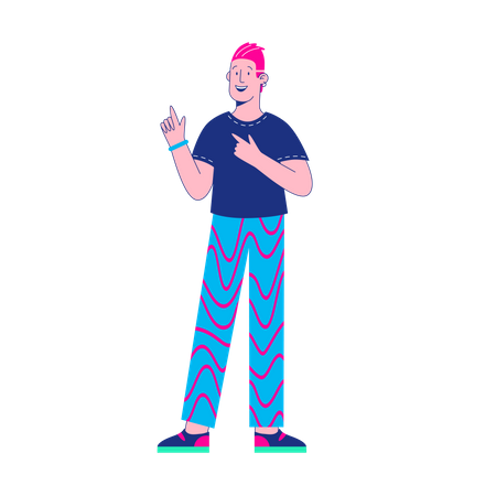 Boy pointing fingers in side  Illustration