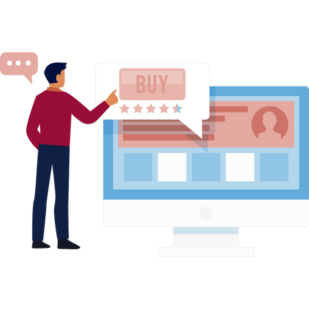 Boy pointing for buying star rating  Illustration