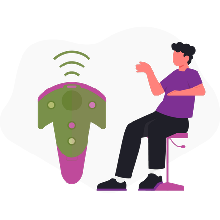 Boy  pointing gaming remote  Illustration
