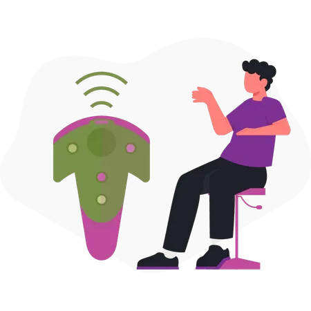 Boy  pointing gaming remote  Illustration