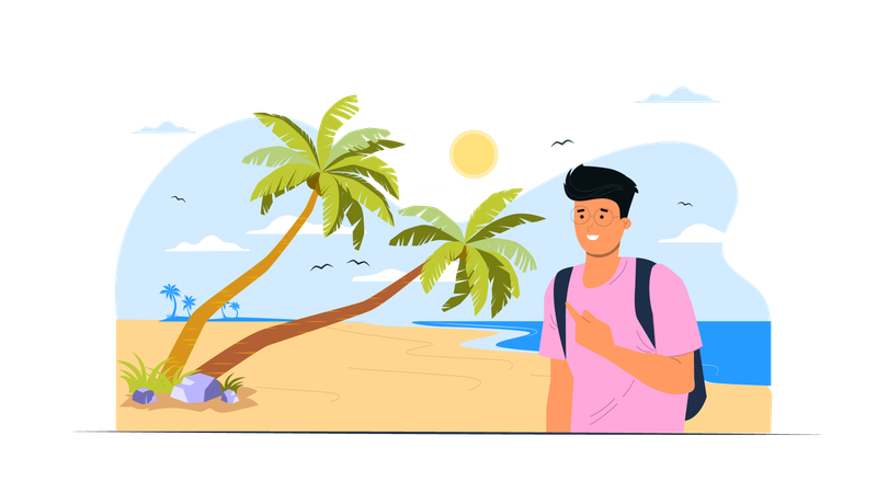 Boy pointing Goa beach  Illustration