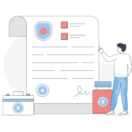 의료보험을 가리키는 소년  일러스트레이션