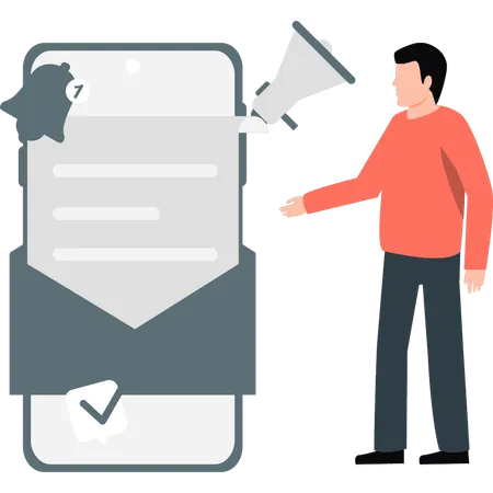 Boy Is Pointing Mobile Notification Illustration