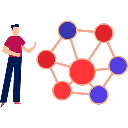 Boy pointing molecules  Illustration