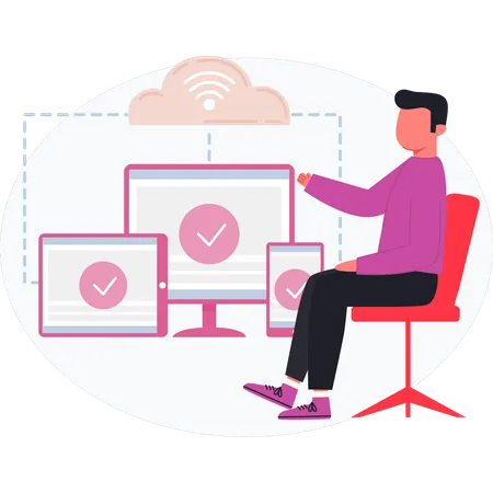 Boy pointing monitor networking  Illustration