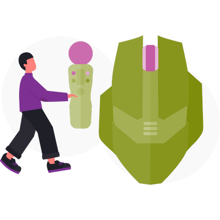 Boy  pointing mouse controller  Illustration