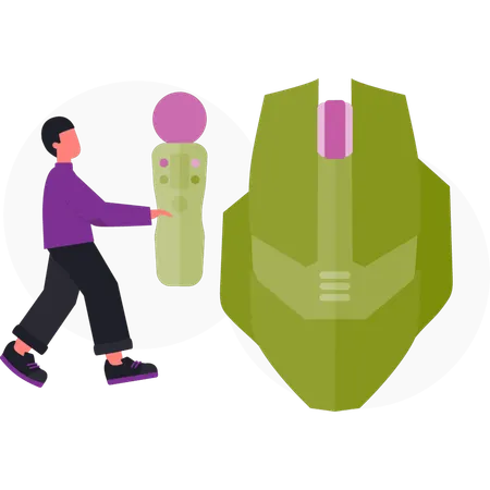 Boy  pointing mouse controller  Illustration