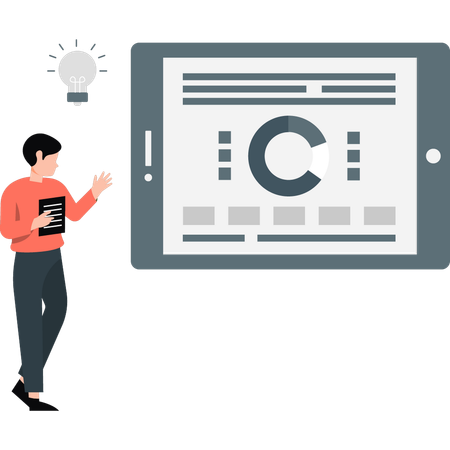 Boy pointing networking pie chart  Illustration