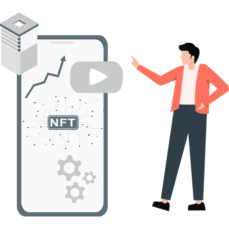 Boy pointing NFT networking video  Illustration