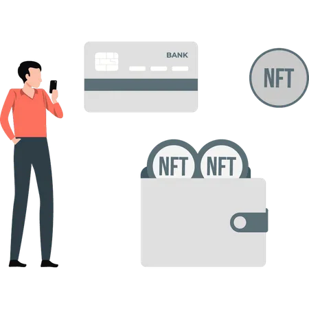 Boy pointing NFT wallet money  Illustration