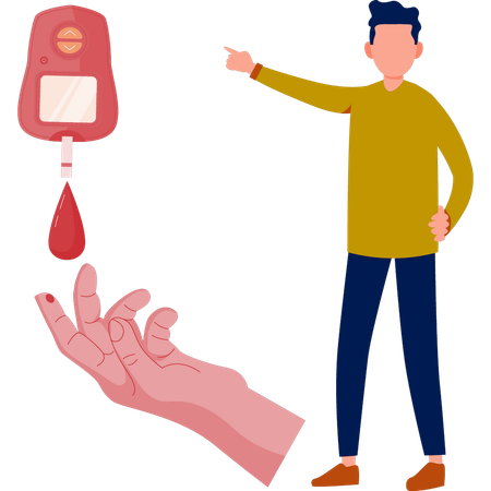 Boy pointing on blood drip  Illustration