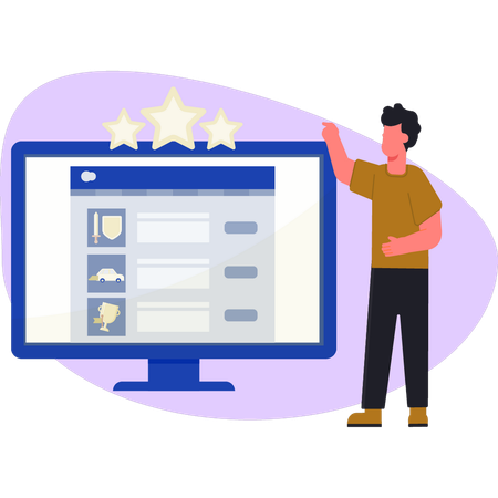 Boy pointing online rating  Illustration