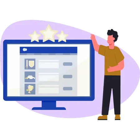 Boy pointing online rating  Illustration