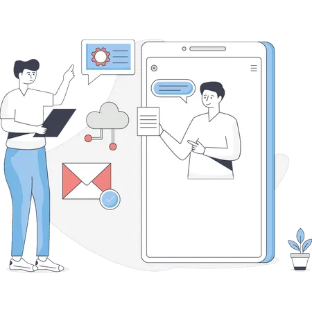 Boy pointing online tech course  Illustration