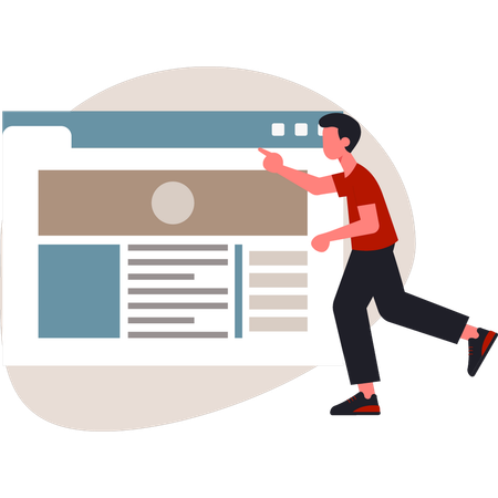 Boy pointing online website  Illustration