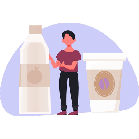 Boy  pointing orange juice  Illustration
