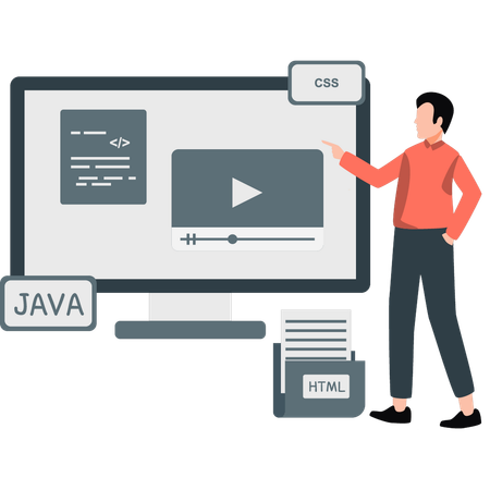 Boy pointing programming video  Illustration