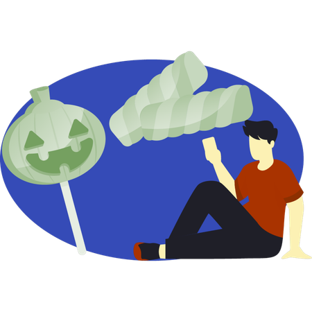 Boy pointing pumpkin candy  Illustration