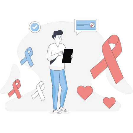 Boy  pointing ribbon camaign  Illustration