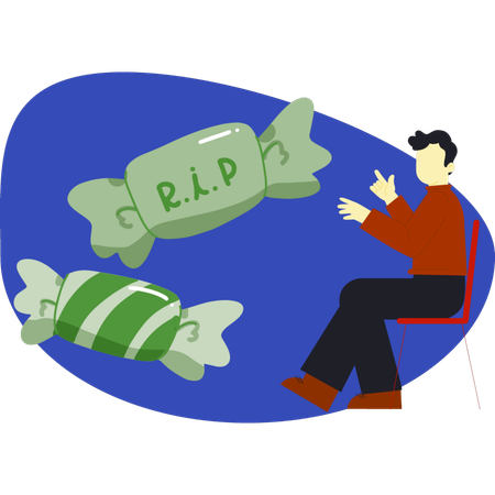 Boy pointing rip candies  Illustration