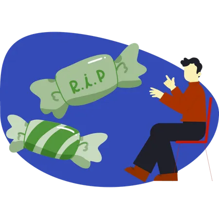 Boy pointing rip candies  Illustration