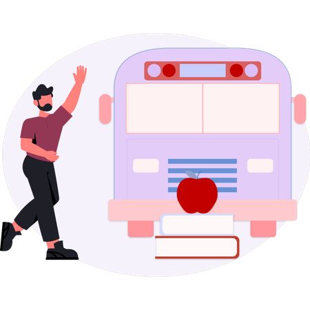 Boy  pointing school van  Illustration