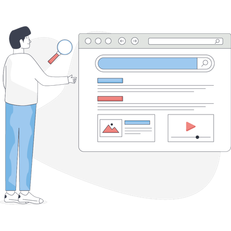 Boy pointing search bar  Illustration