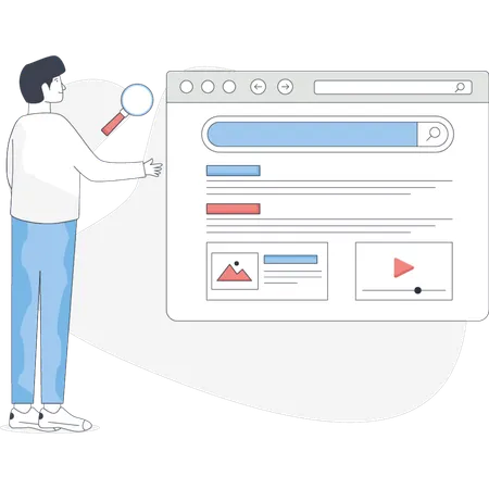 Boy pointing search bar  Illustration