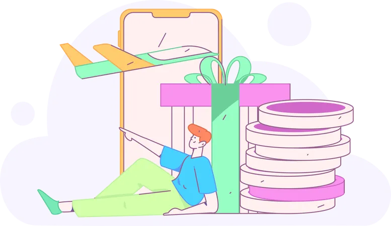 Boy pointing shopping app  Illustration