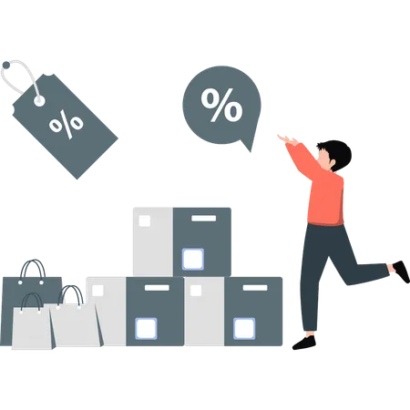 Boy pointing shopping discount  Illustration