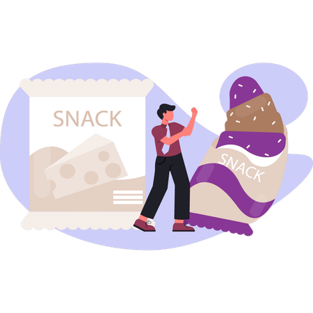 Boy  pointing snacks  Illustration