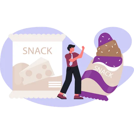 Boy  pointing snacks  Illustration