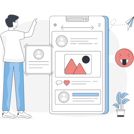 Boy Pointing Social Media  Illustration