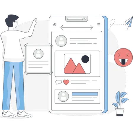 Boy Pointing Social Media  Illustration