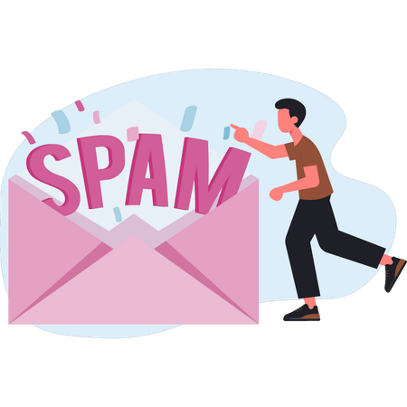 Boy pointing spam mail  Illustration