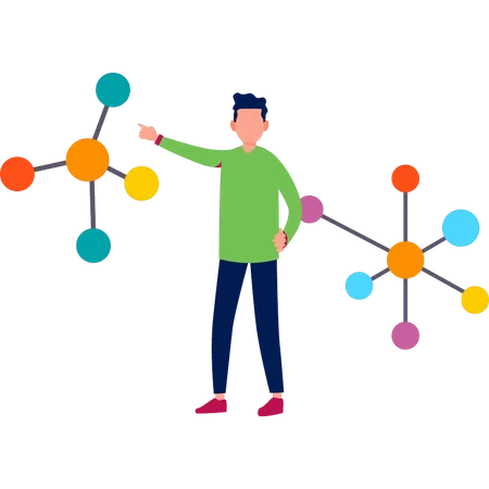 Boy pointing structure molecules  Illustration