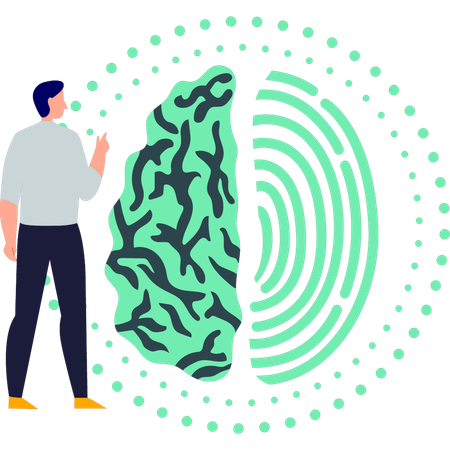 Boy pointing to biometric fingerprint technology  Illustration