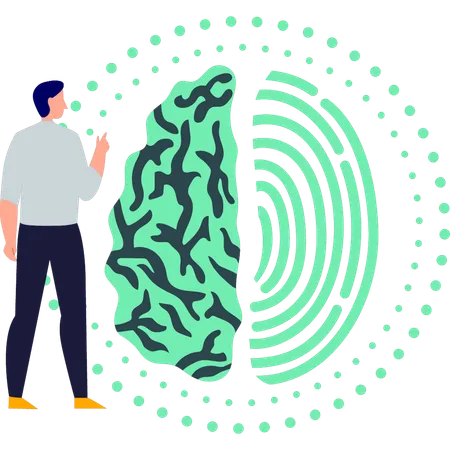 Boy pointing to biometric fingerprint technology  Illustration