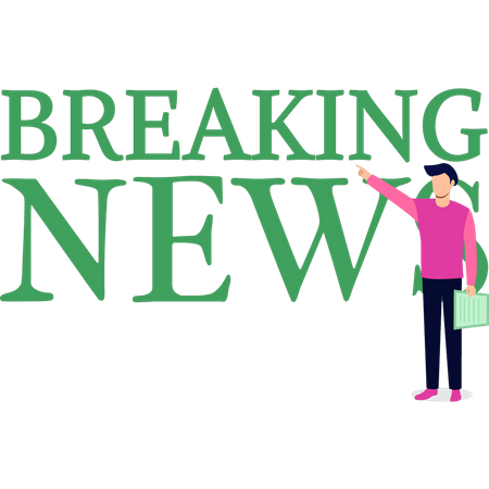 Boy pointing to breaking news  Illustration