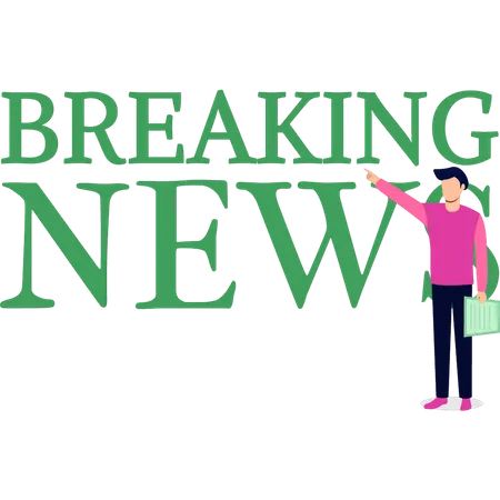 Boy pointing to breaking news  Illustration