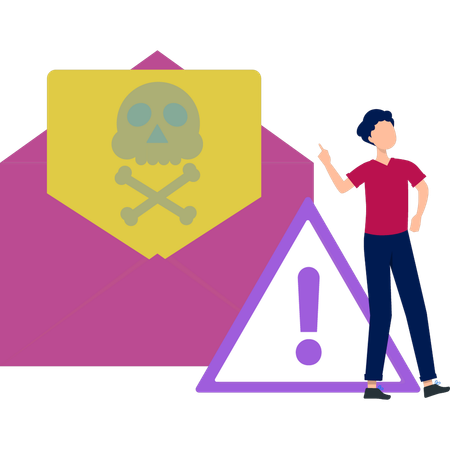 Boy pointing to email alert folder  Illustration