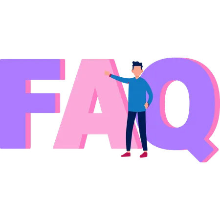 Boy pointing to FAQ sign  Illustration